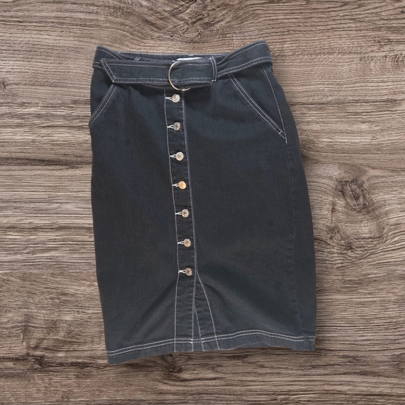 ⭐️Forever 21 Blue Black Midi Button Up Pencil Skirt Small - Picture 1 of 6